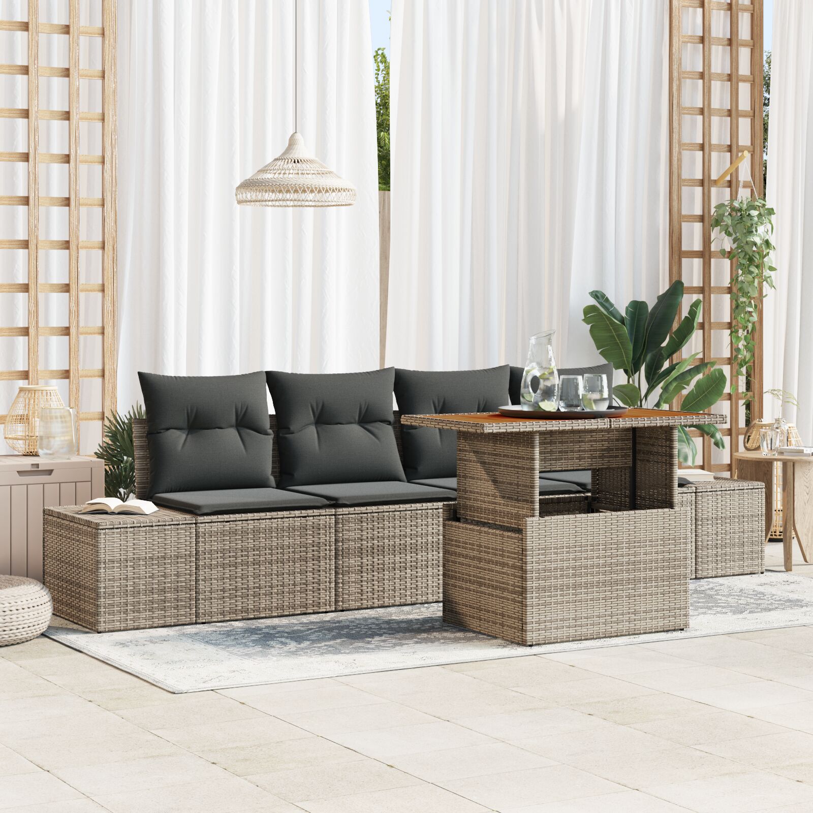 Tuin Sofa Set Set Van 5 Grijs, Bruin (Rattan)