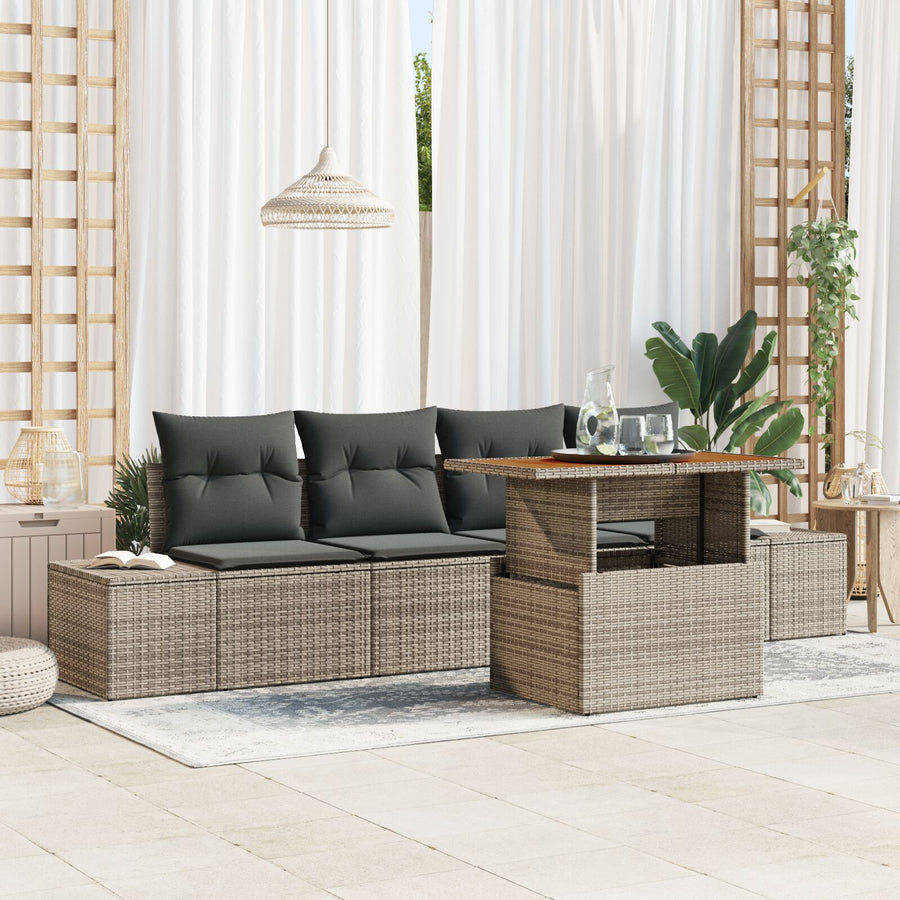 Tuin Sofa Set Set Van 5 Grijs, Bruin (Rattan)