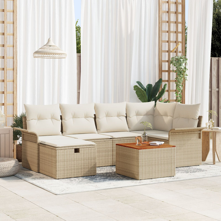 7-Delige Tuinsalonset Met Kussens Beige Poly Rattan