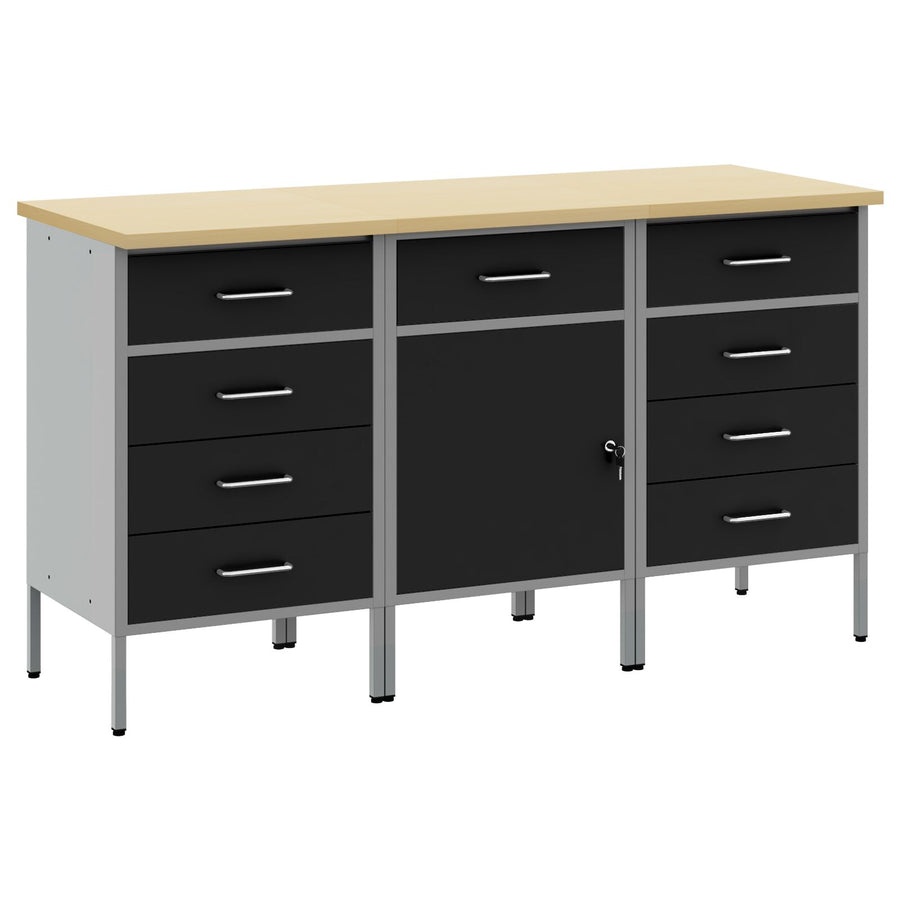 3-Delige Werkcabinet Set Zwart En Grijs Gelaagd Hout En Staal