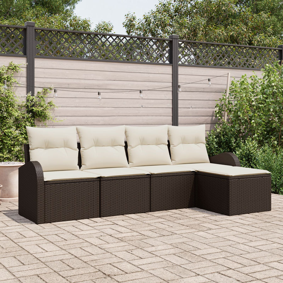 5-Delige Tuin Sofa Set Met Kussens Bruin Poly Rattan