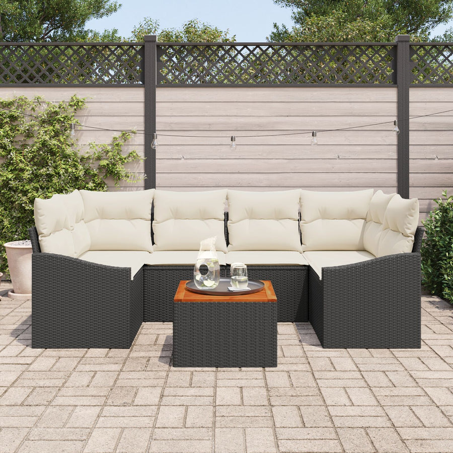 7-Delige Tuin Sofa Set Met Kussens Zwart Poly Rattan Acacia