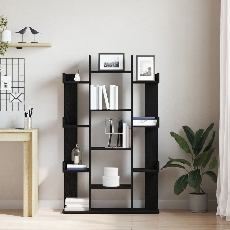 Boekenkast Zwart Eiken 86X25,5X140 Cm Bewerkt Hout