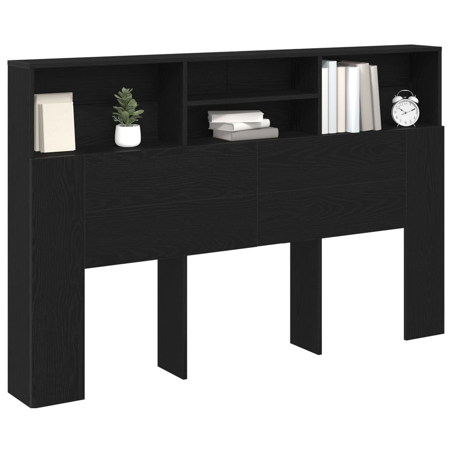 Hoofdbord Kast In Zwart Eiken - 160X19X103,5 Cm Gemaakt Van Gerecycled Hout
