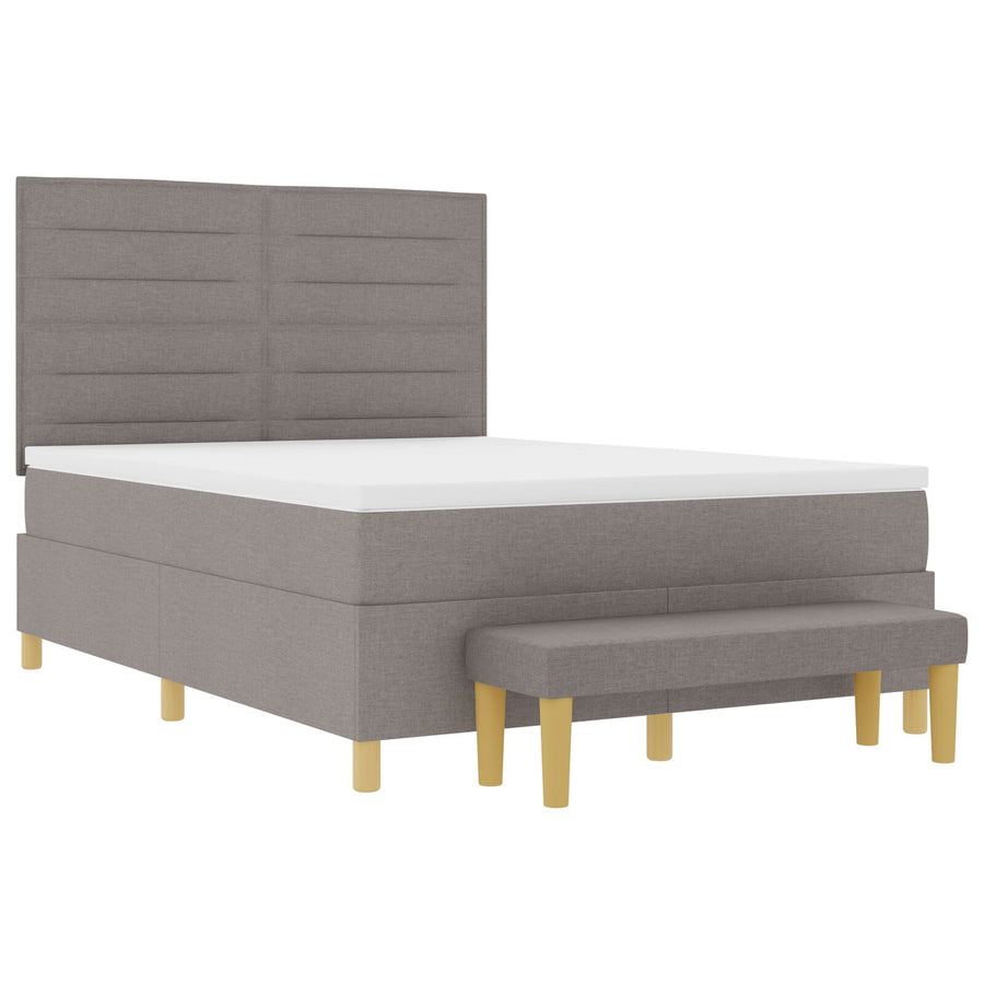 Boxspringbed Met Matras & Bank Stof Taupe 140 x 190 cm Lijnen ontwerp