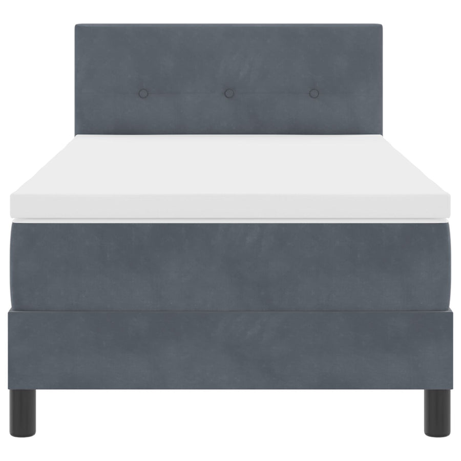 Boxspringbed Met Matras Donkergrijs Enkel Fluweel Blauw