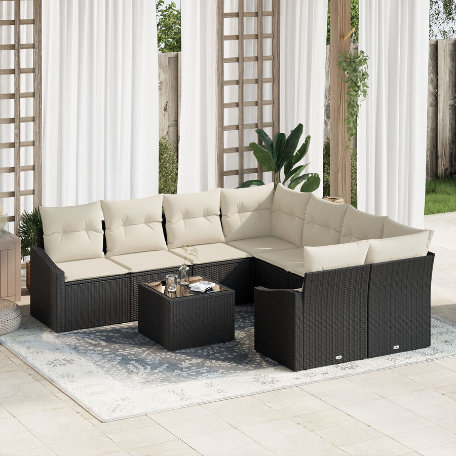 9-Delige Tuinsofaset Met Kussens Zwart Poly Rattan
