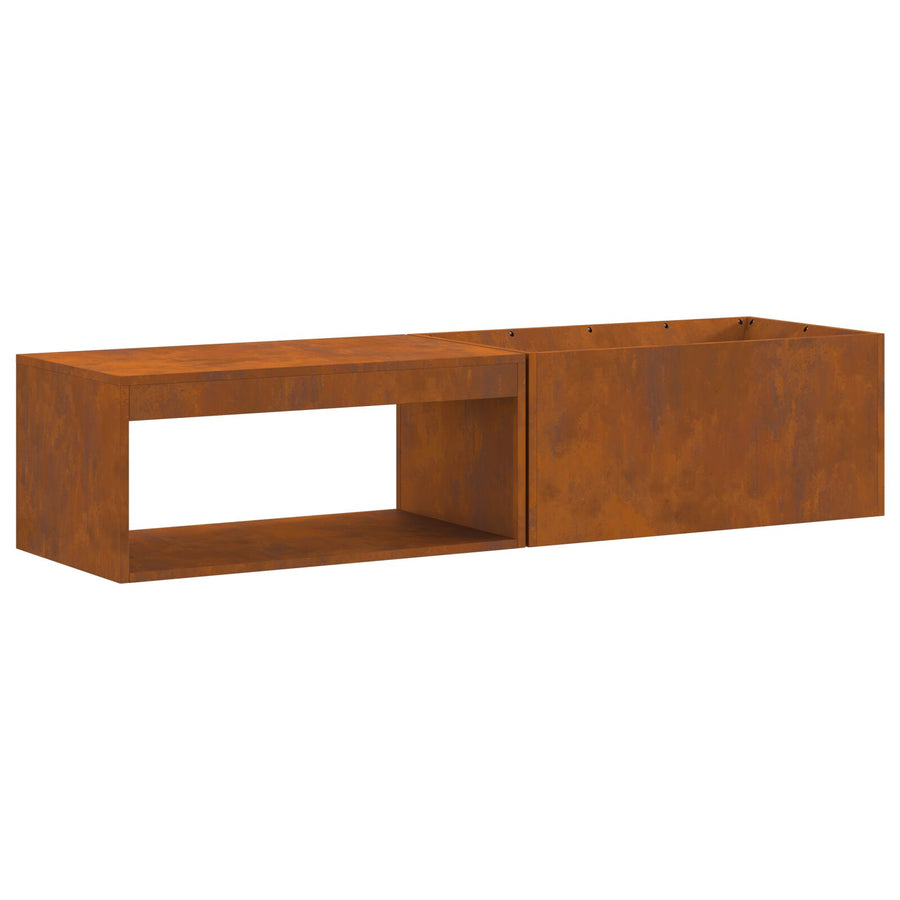 Vuurkorf Met Houtopslag 160X45X35 Cm Verweerd Staal Verweerd Staal/Bruin