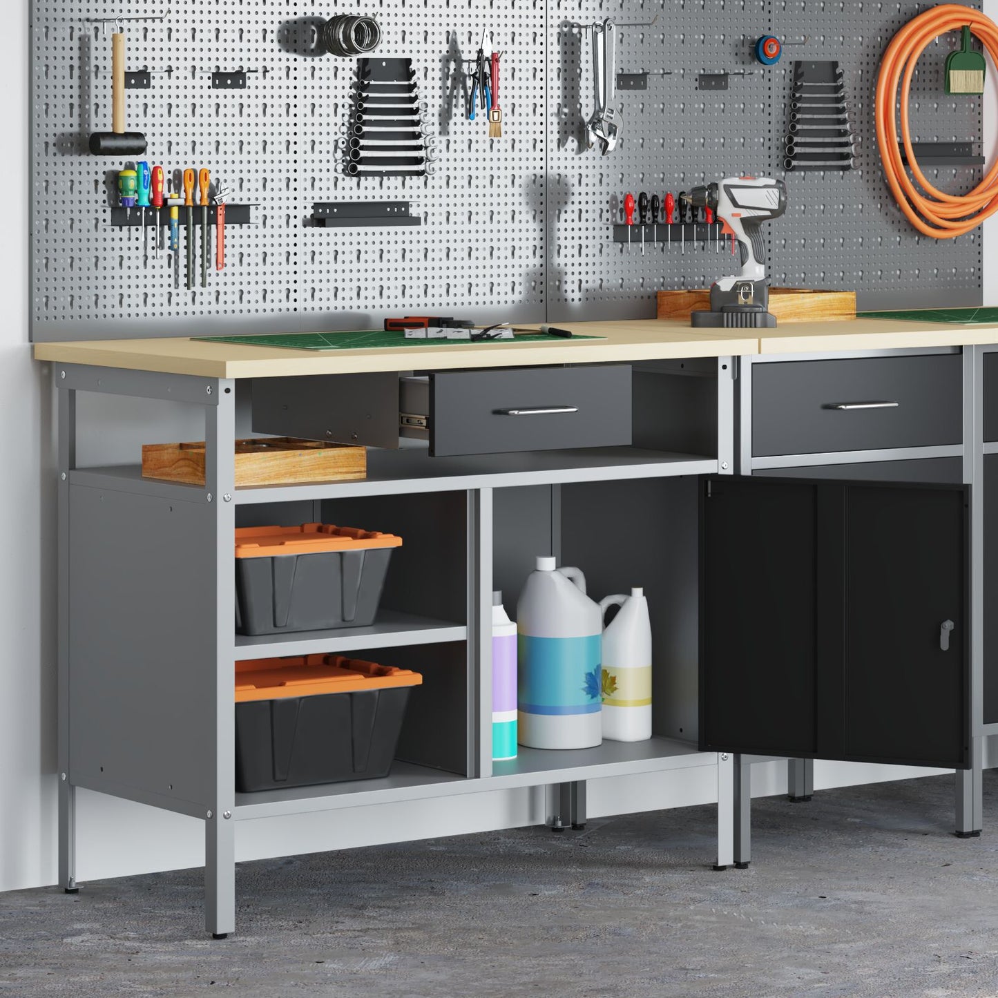 Werkbank Met Vergrendelbare Deur 100X55X85 Cm Staal Zwart en grijs
