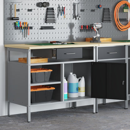 Werkbank Met Vergrendelbare Deur 100X55X85 Cm Staal Zwart en grijs