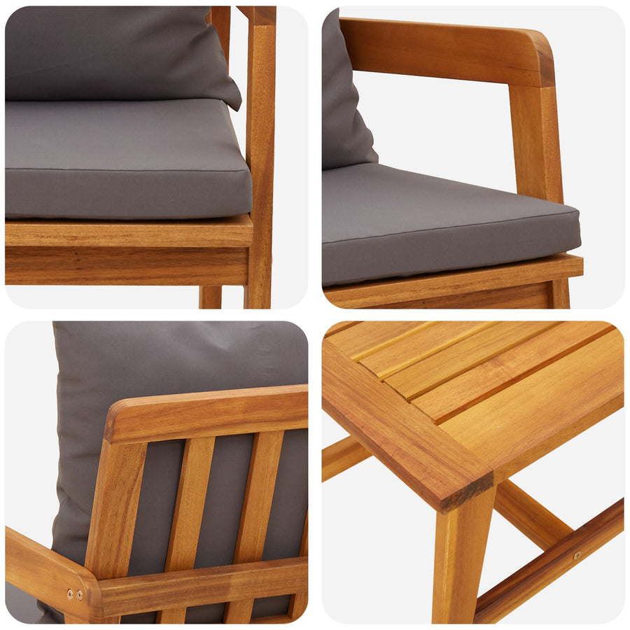3-Delig Bistro Set Met Kussens Massief Acaciahout Donkergrijs 2x stoelen + tafel