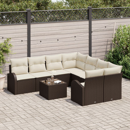 9-Delige Tuin Sofa Set Met Kussens Bruin Poly Rattan