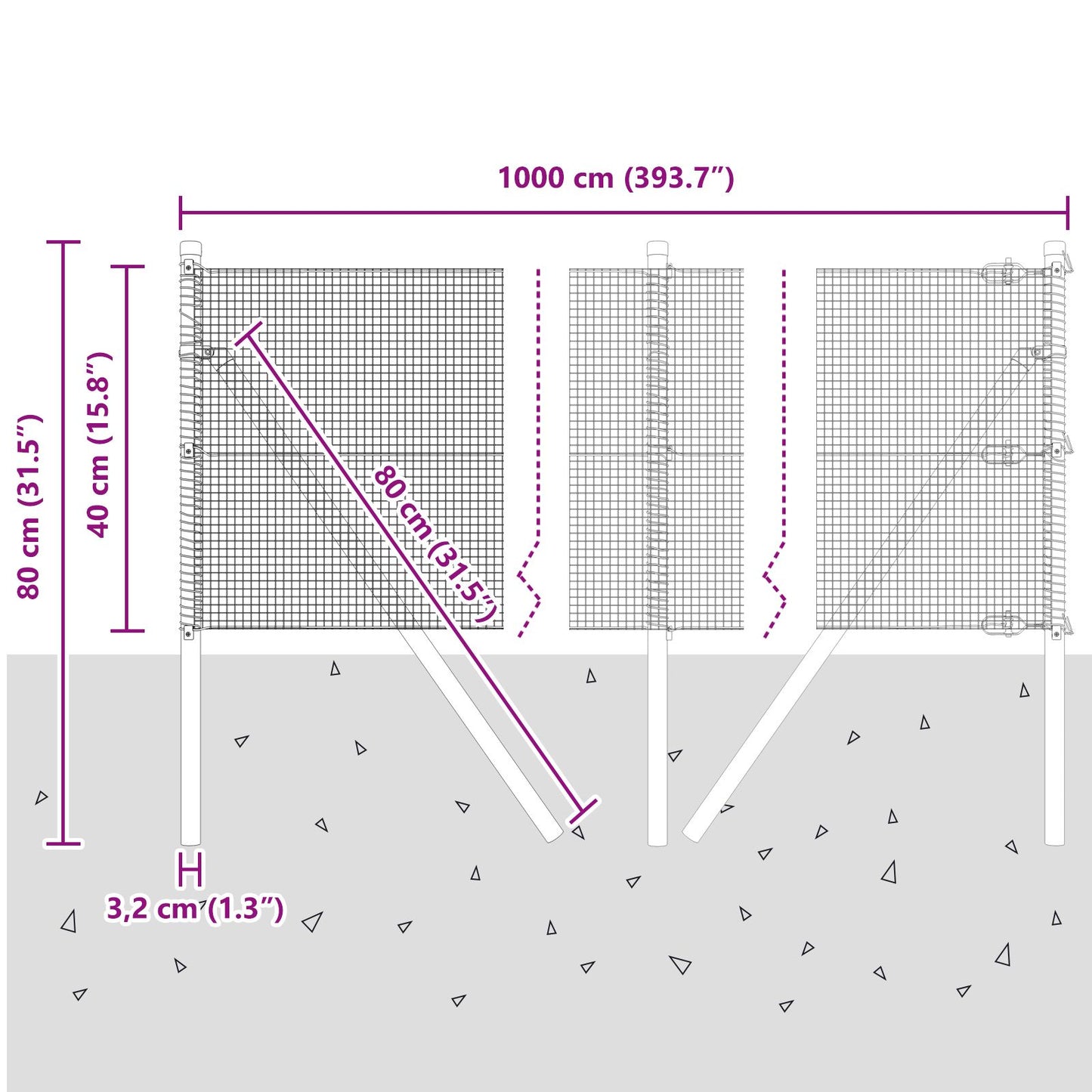 Gelekteld Draadhek Met 7 Palen Grijs 0.4X10 M Staal Gegalvaniseerd Staal