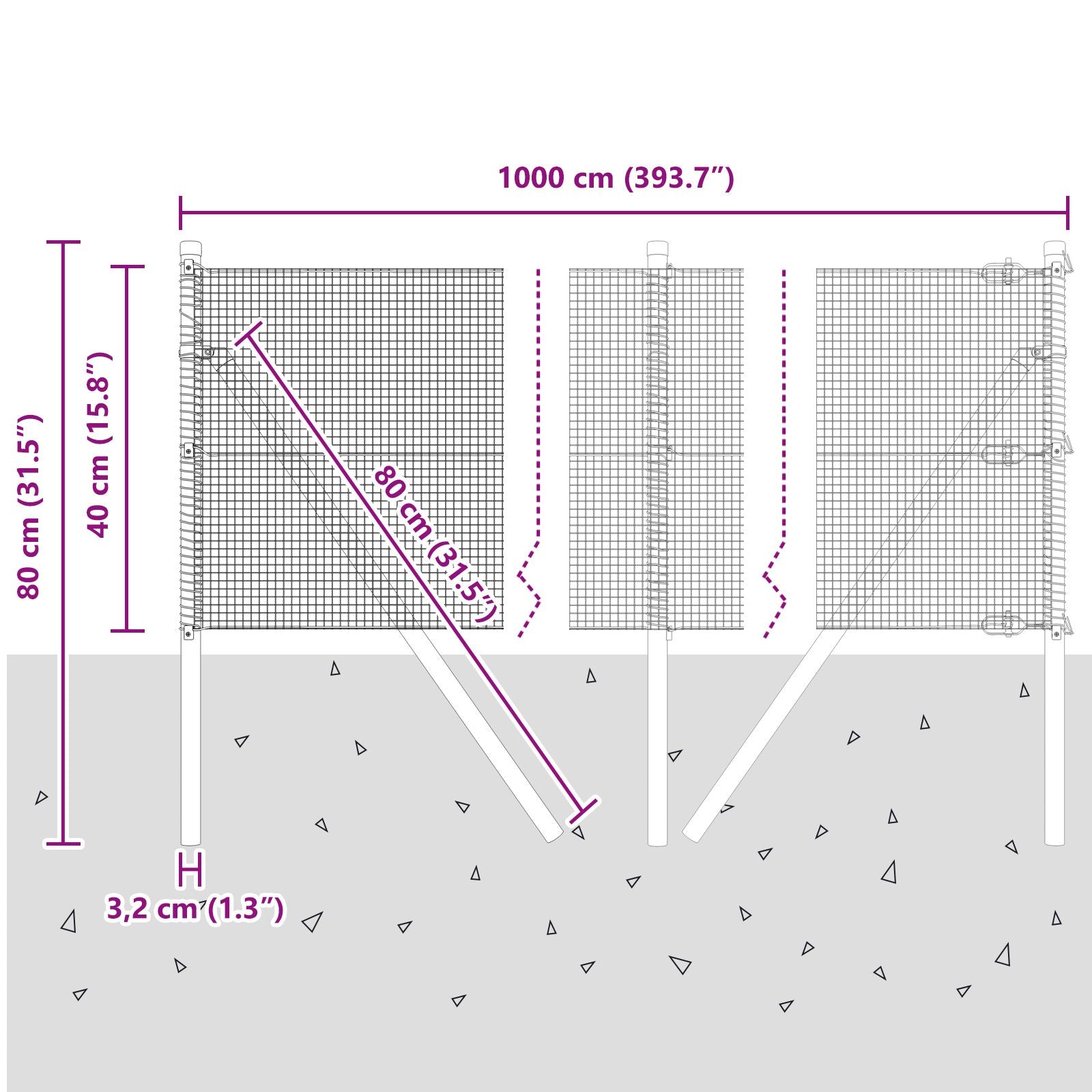 Gelekteld Draadhek Met 7 Palen Grijs 0.4X10 M Staal Gegalvaniseerd Staal