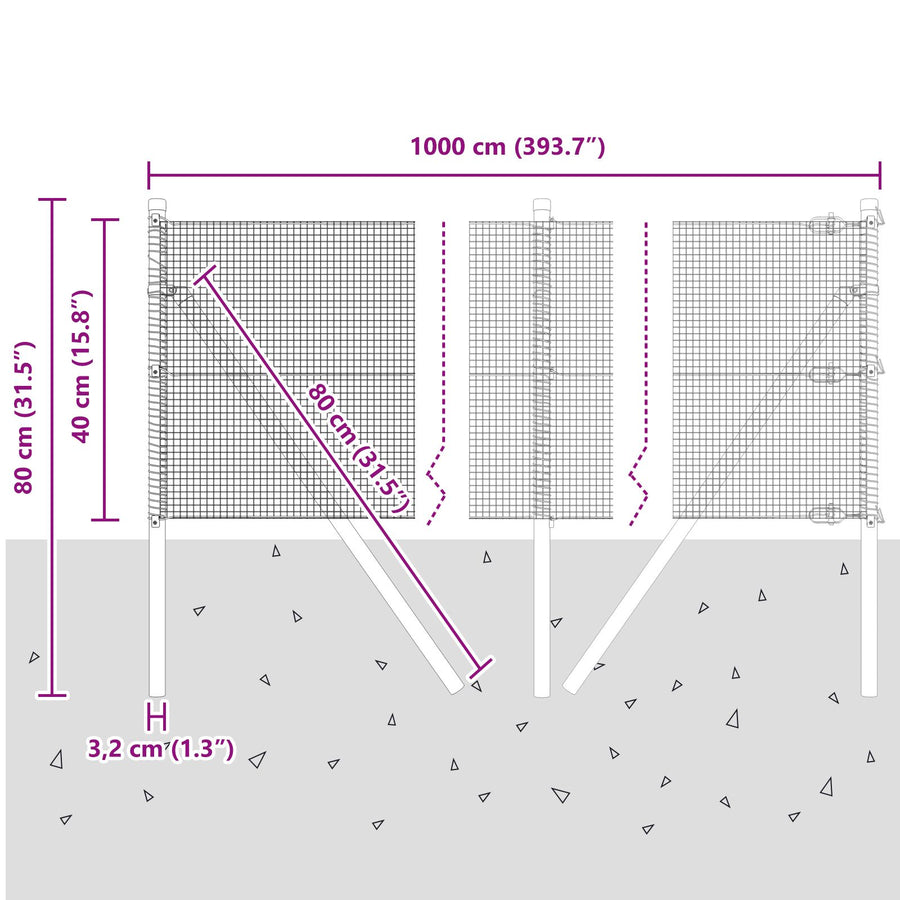 Gelekteld Draadhek Met 7 Palen Grijs 0.4X10 M Staal Gegalvaniseerd Staal