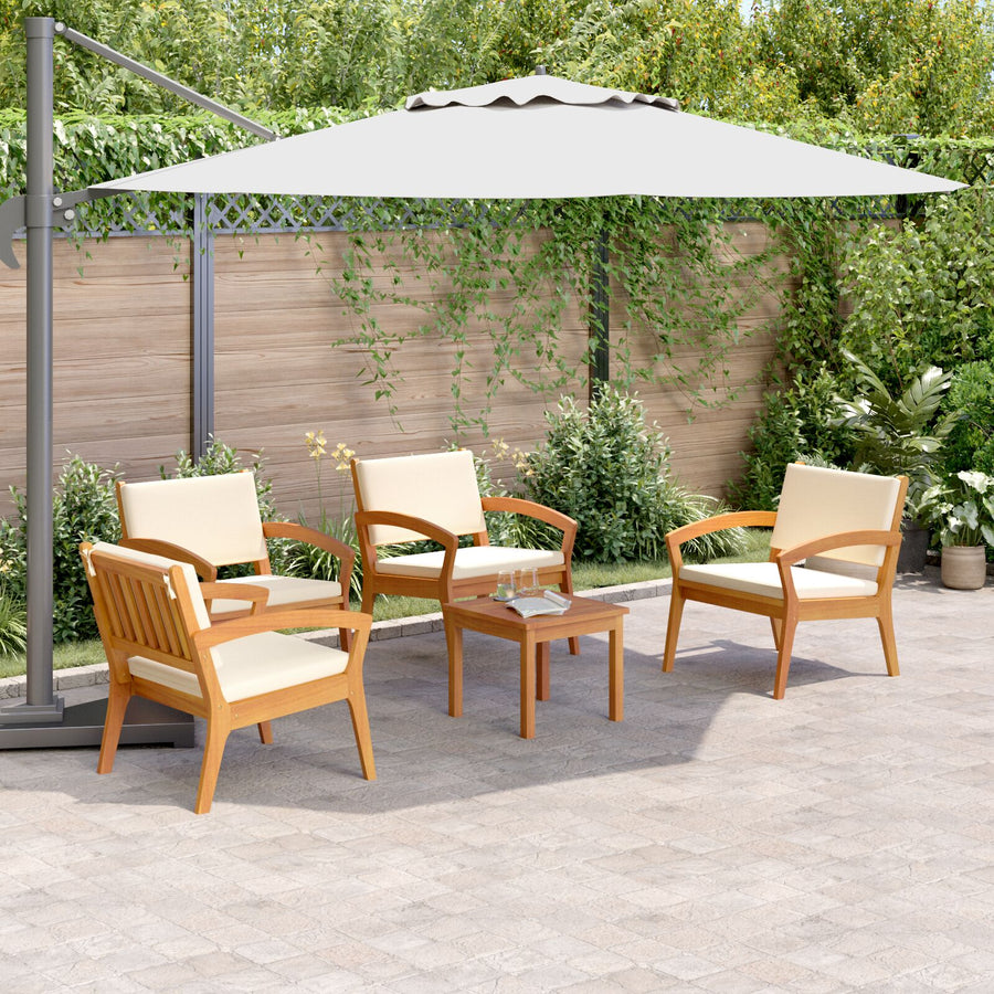 5-Delige Bistro Set Met Kussens Van Massief Acaciahout Crème wit 4x stoelen + tafel