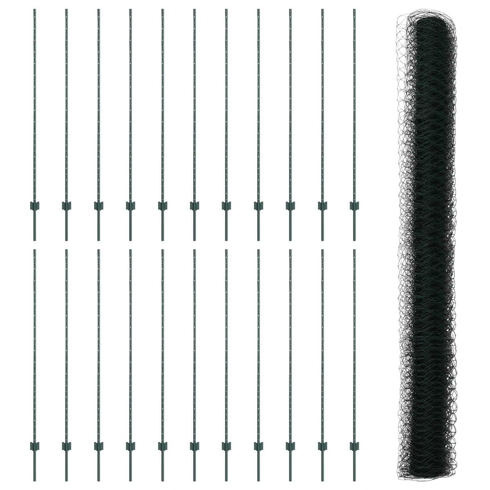 Omheining Palen 11 Stuks U-Kanaal Groen 160 Cm Staal,  Hexagonale Omheining Groen 1.6X50M Staal
