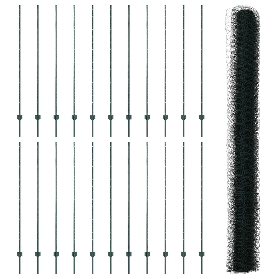 Omheining Palen 11 Stuks U-Kanaal Groen 160 Cm Staal,  Hexagonale Omheining Groen 1.6X50M Staal