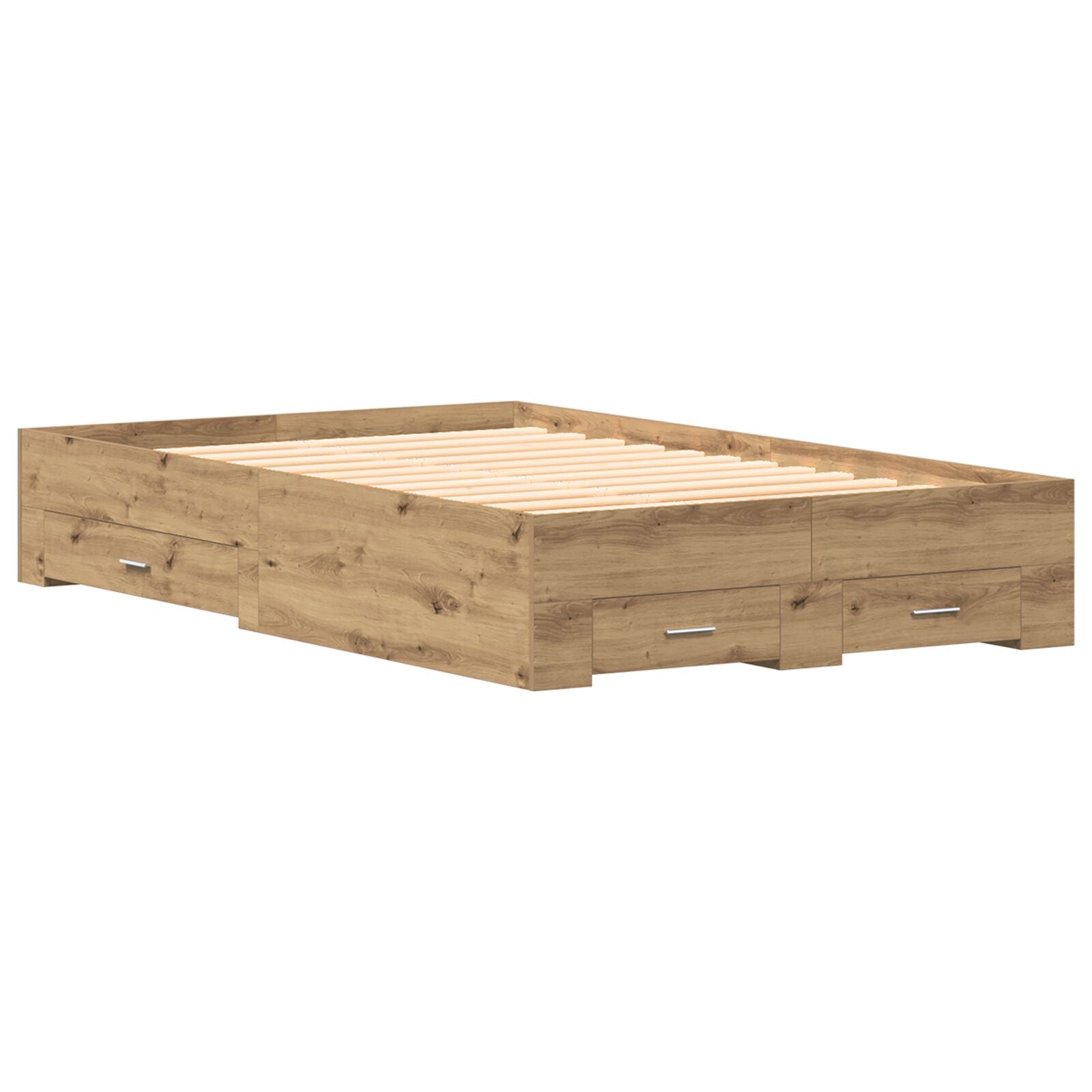 Bedframe Met Lades Artisan Eiken 120X200 Cm Bewerkt Hout Ambachtelijk Eiken