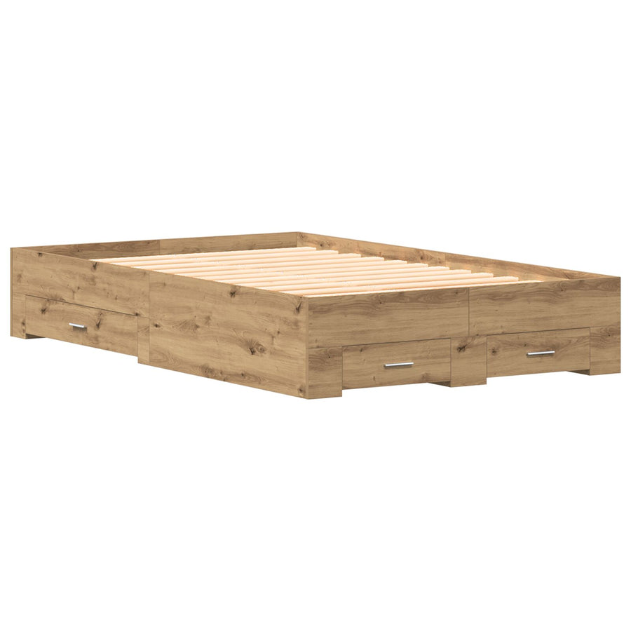 Bedframe Met Lades Artisan Eiken 120X200 Cm Bewerkt Hout Ambachtelijk Eiken