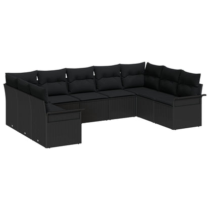 9-Delige Tuinsofa Set Met Kussens Poly Rattan Zwart zonder tafel