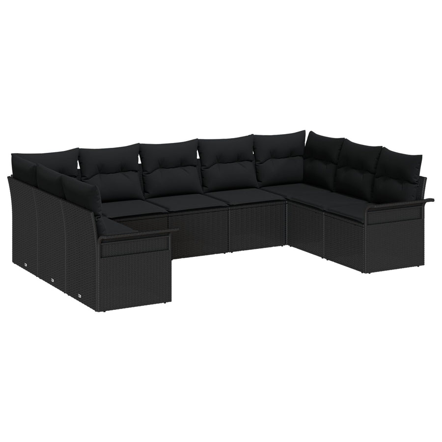 9-Delige Tuinsofa Set Met Kussens Poly Rattan Zwart zonder tafel