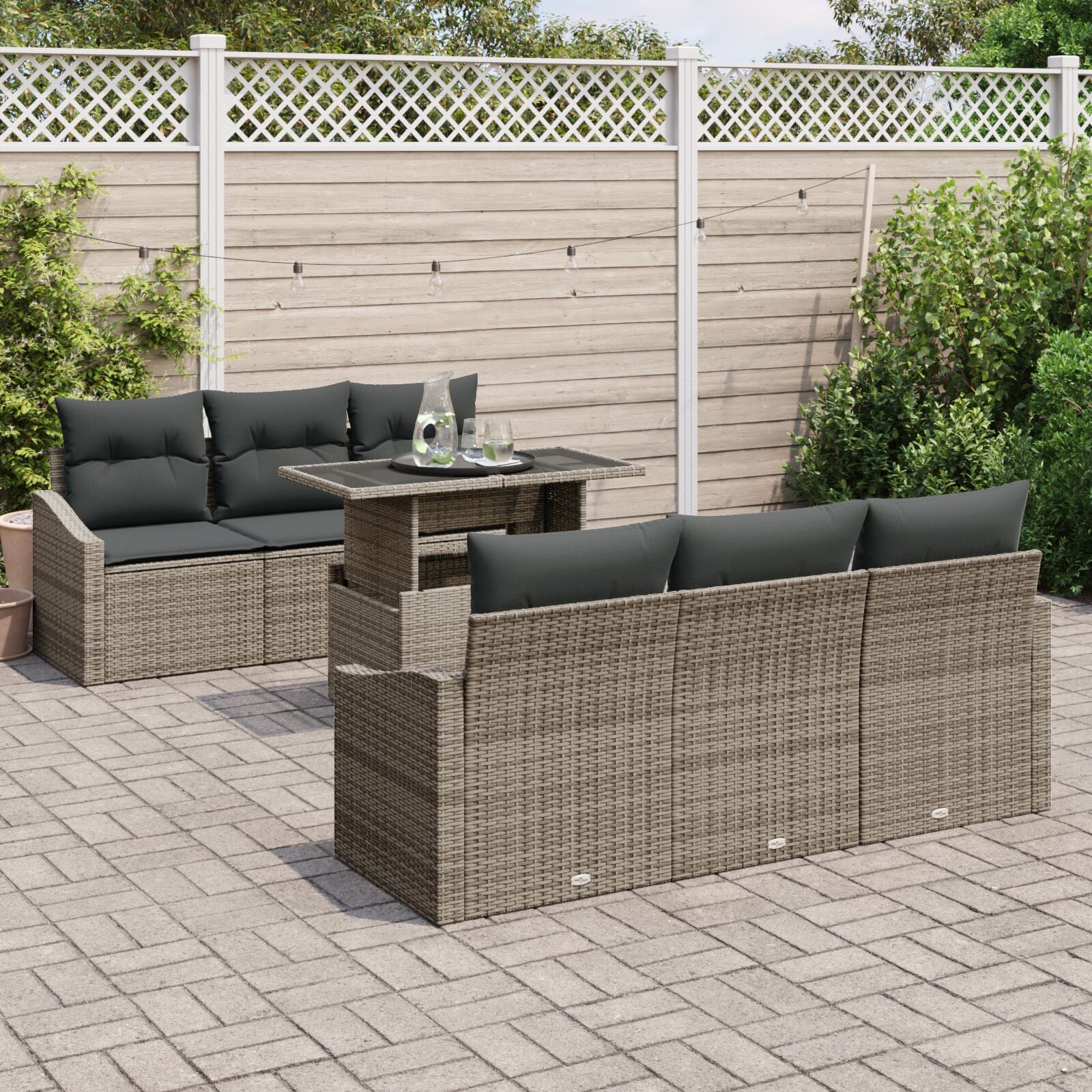 7 Stuk Tuin Sofa Set Met Kussens Grijs Poly Rattan