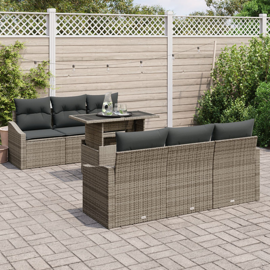 7 Stuk Tuin Sofa Set Met Kussens Grijs Poly Rattan