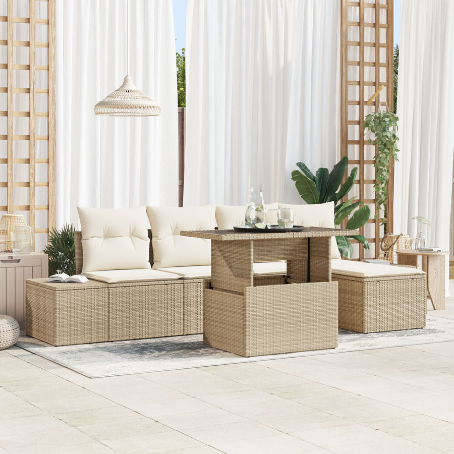 6-Delige Tuin Sofa Set Met Kussens Beige Poly Rattan