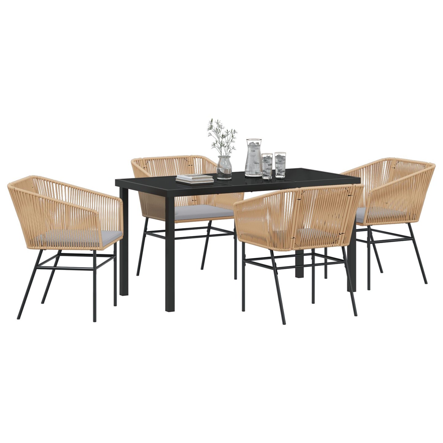 Set Van 3 Bruin En Lichtgrijs Pe Rattan Zitmaat: 49 X 47,5 Cm