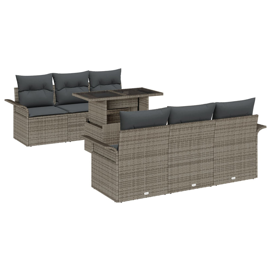 7-Delige Tuin Sofa Set Met Kussens Grijs Poly Rattan