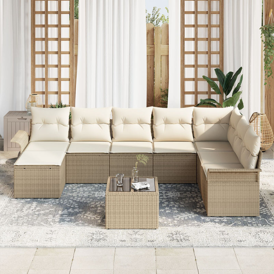 9-Delige Tuinbankset Met Kussens Bruin Poly Rattan