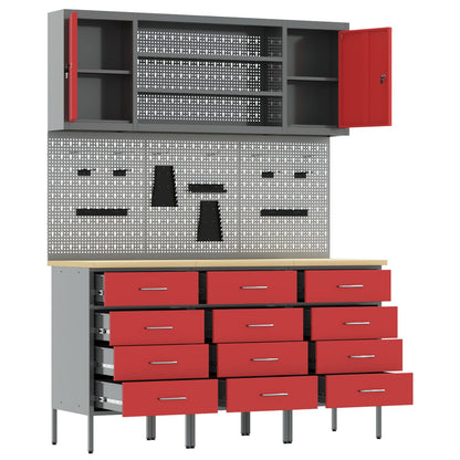 7-Delige Werkbankset Staal 3x (85 cm) Rood 4x kast + 4x pegboard