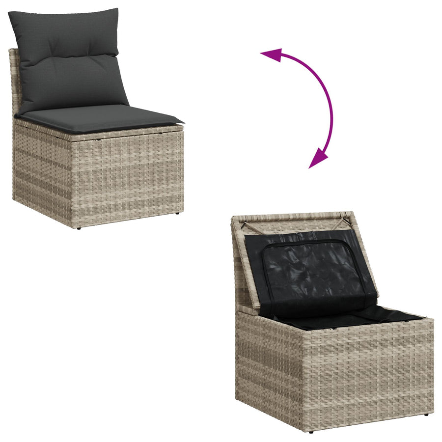 10-Delige Tuin Eetset Met Kussens Grijs Poly Rattan