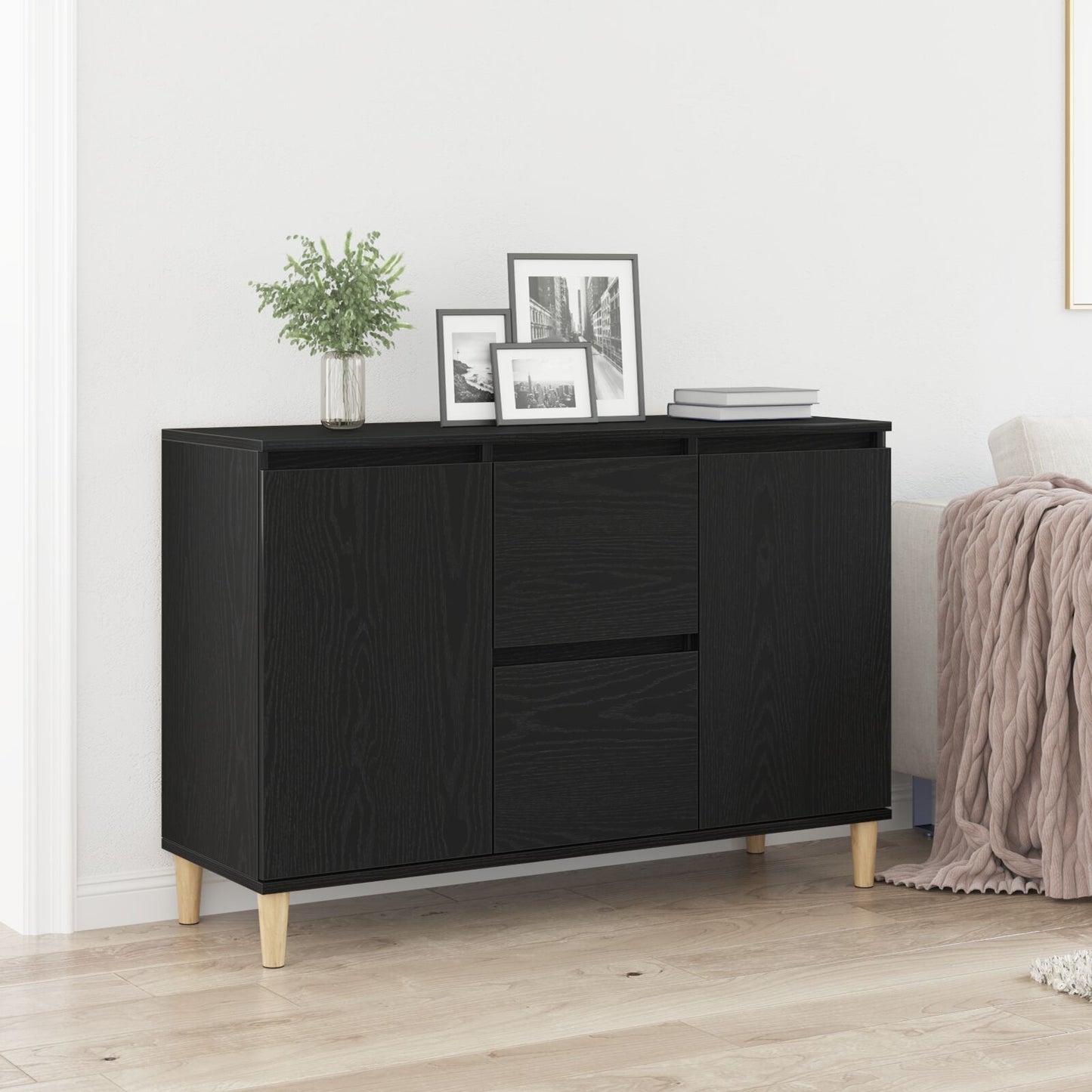 Dressoir Zwart Eiken 101X35X60 Cm Geengineerd Hout