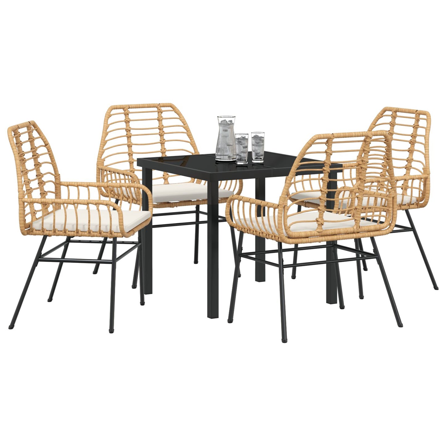 5-Delige Tuin Eetset Met Kussens Bruin Poly Rattan