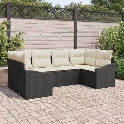 6-Delig Tuin Sofa Set Met Kussens Zwart Poly Rattan
