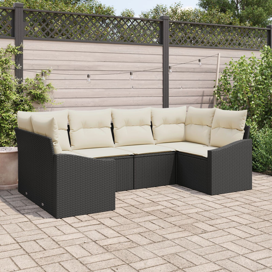 6-Delig Tuin Sofa Set Met Kussens Zwart Poly Rattan