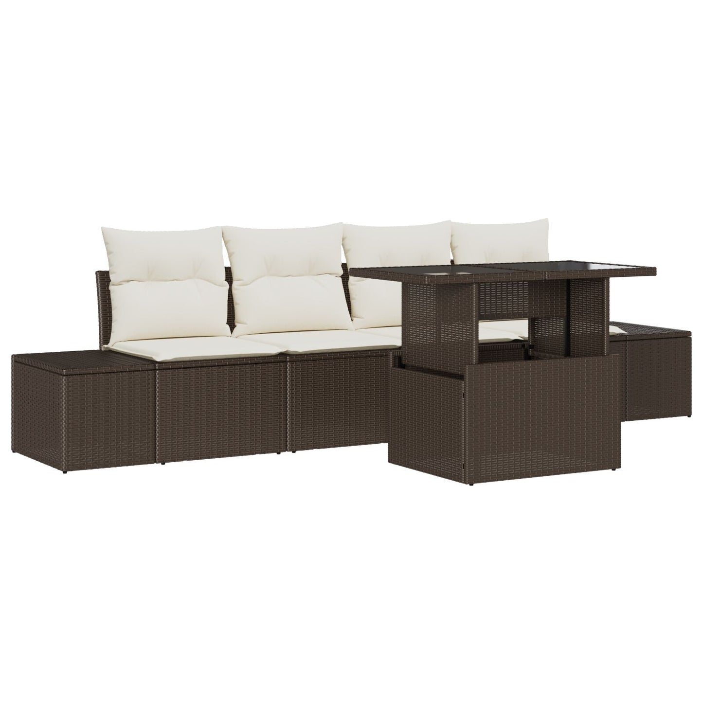 5-Delige Tuinbankset Met Kussens Bruin Poly Rattan