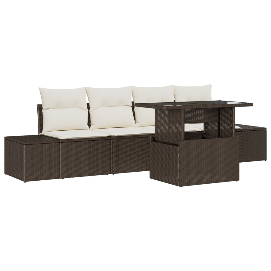 5-Delige Tuinbankset Met Kussens Bruin Poly Rattan