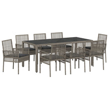 9-Delige Tuintafelset Met Kussens Grijs Poly Rattan