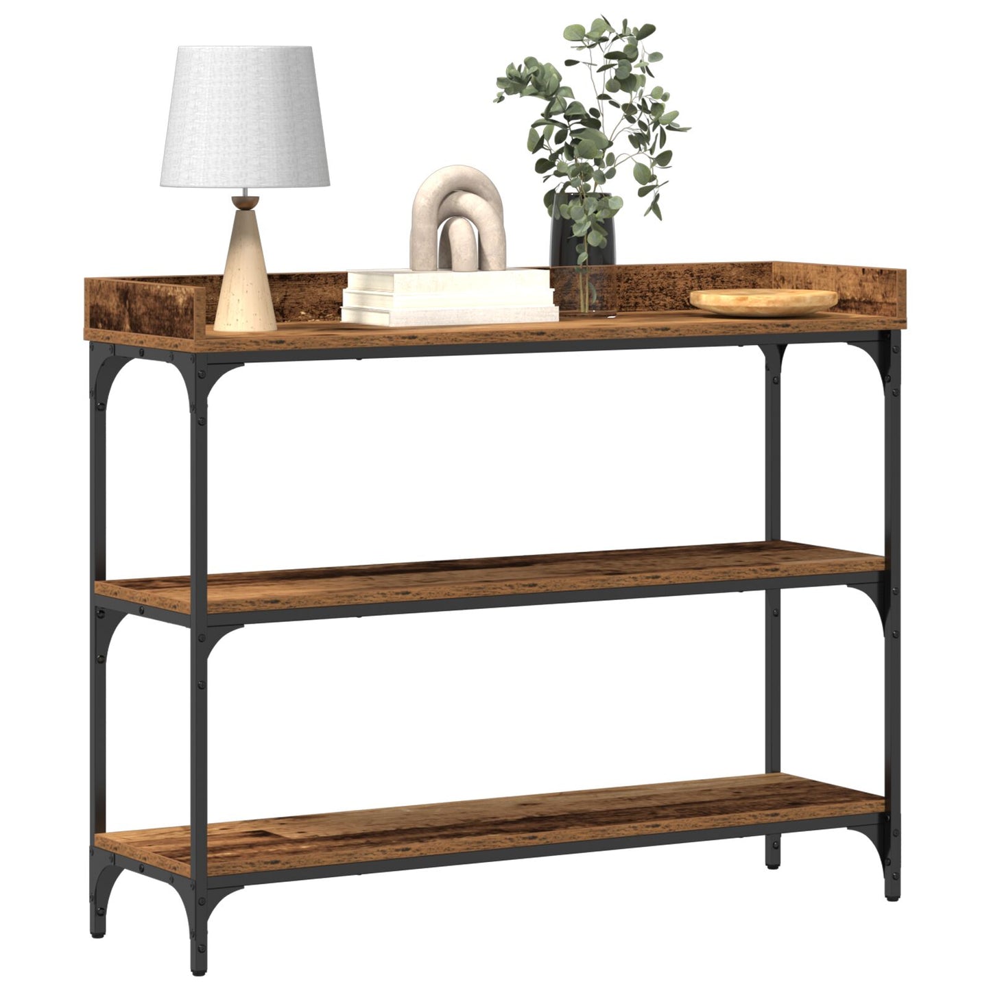 Console Tafel 100X30X80 Cm Engineered Hout En Staal Oud hout 100 cm