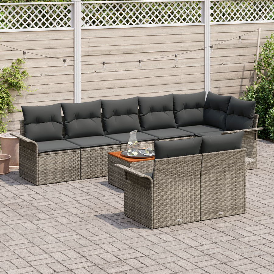 9-Delige Tuin Sofa Set Met Kussens Grijs Poly Rattan Acacia