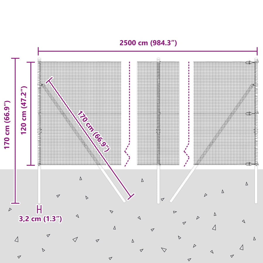 Gelast Draadhek Met 13 Palen Grijs 1.2X25 M Staal Gegalvaniseerd Staal