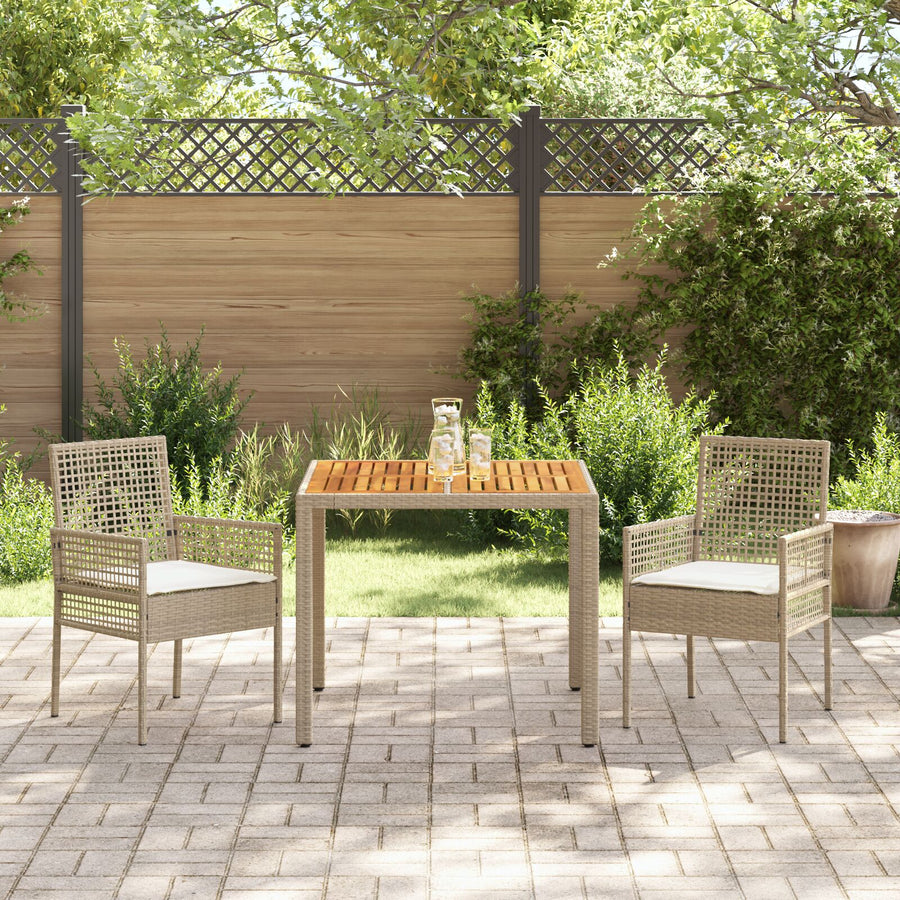 3-Piece Tuintafelset Met Kussens Beige Poly Rieten