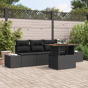 Tuin Eetset 4 personen poly rattan zwart