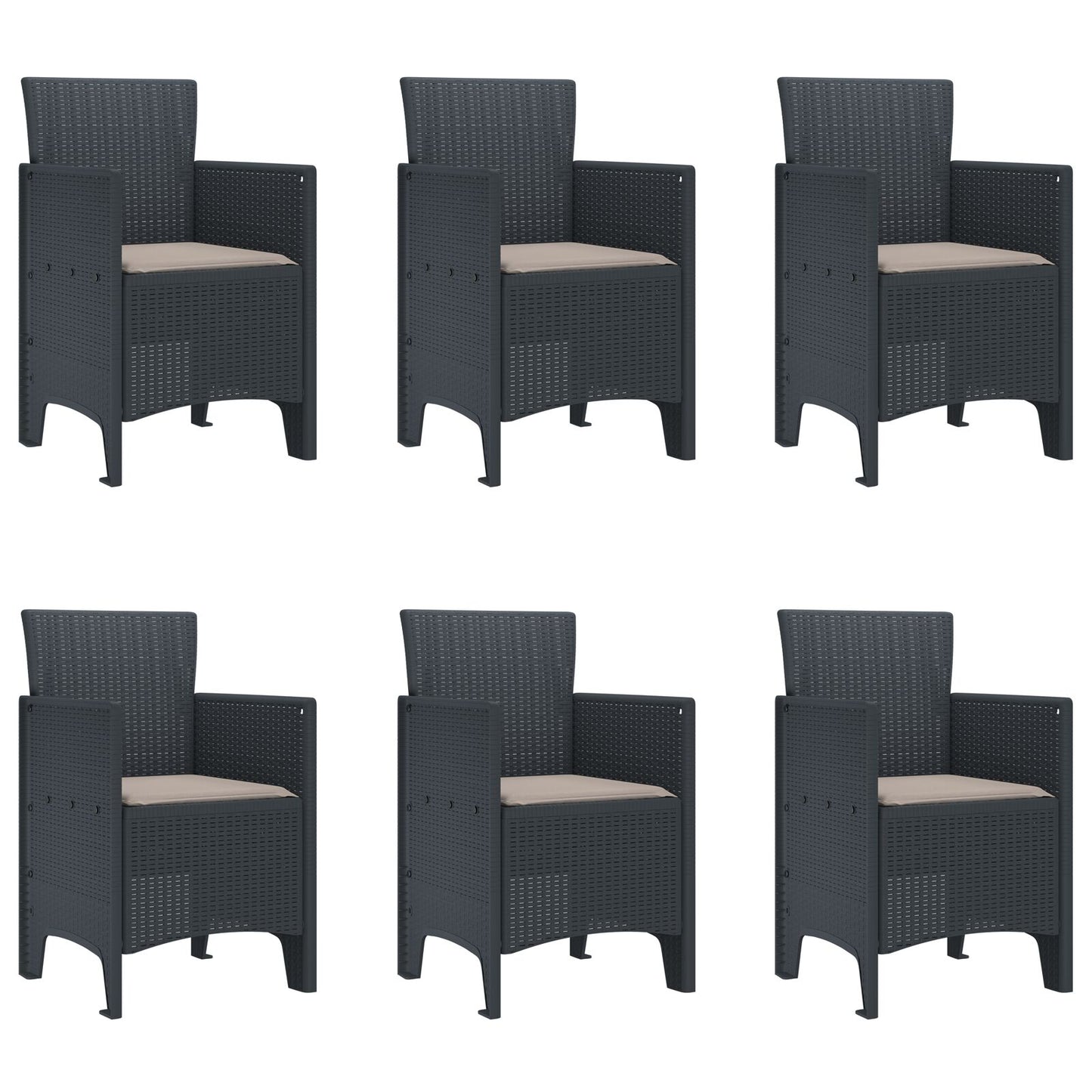 7-Delige Tuin Eetset Met Kussens Antraciet Poly Rattan