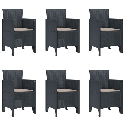7-Delige Tuin Eetset Met Kussens Antraciet Poly Rattan