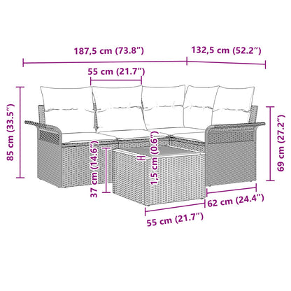 5-Delige Tuin Sofa Set Met Kussens Zwart Poly Rattan Acacia