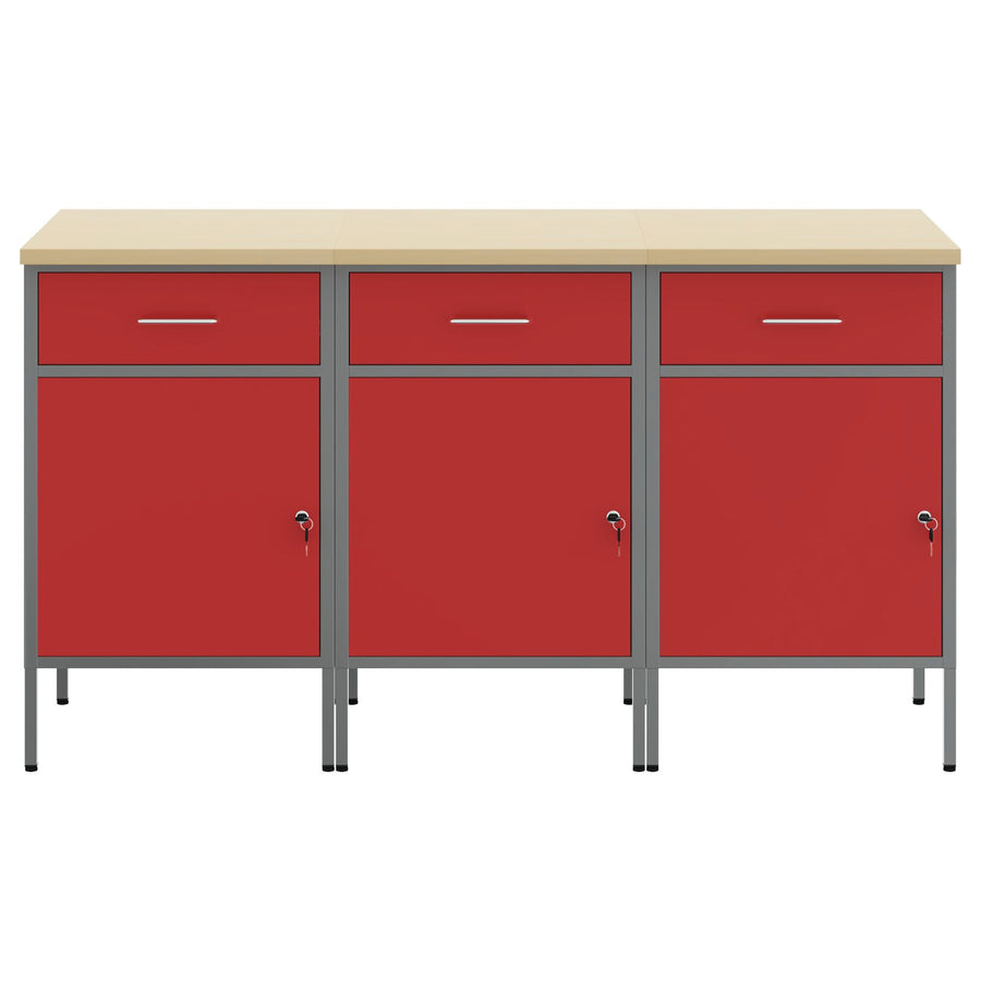 Werktafel 3-Delig En Grijs Van Geengineerd Hout En Staal 3x (84 cm) Rood 3x cabinet